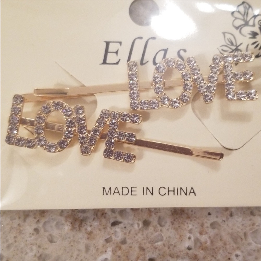Ellas Gold Tone “LOVE” Hair Pins Set of 2 NIP